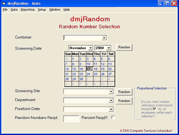dmjRandom drug & alcohol testing - main menu screenshot