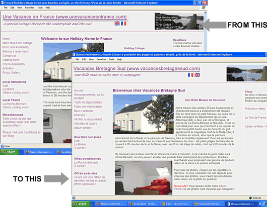 Example of a website before and after translation from English to French
